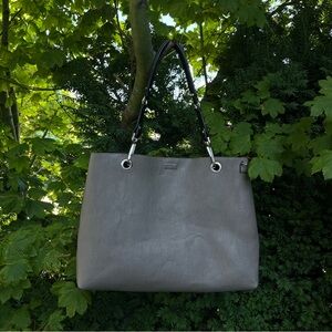 Calvin Klein Convertible Reversible Tote / Crossbody Bag - Black/Taupe